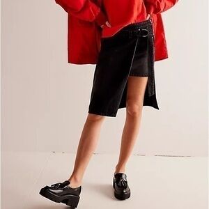 FREE PEOPLE We The Free Black On Tour Denim Wrap Skirt